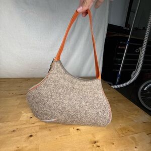 Unique Purse Actual Felt Shoulder Bag Gray Wool Zip Closure Orange Strap purse